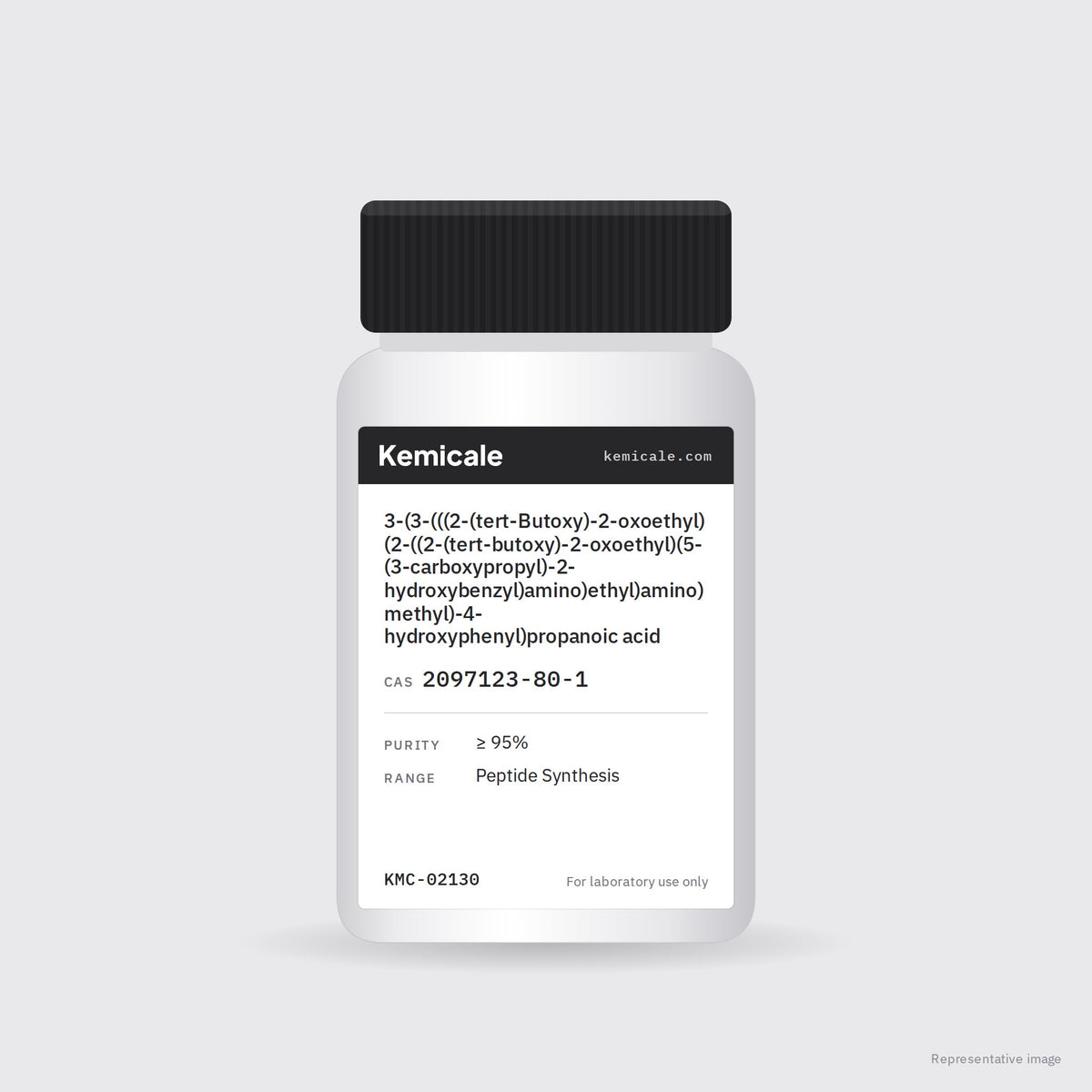 3-(3-(((2-(tert-Butoxy)-2-oxoethyl)(2-((2-(tert-butoxy)-2-oxoethyl)(5-(3-carboxypropyl)-2-hydroxybenzyl)amino)ethyl)amino)methyl)-4-hydroxyphenyl)propanoic acid (CAS 2097123-80-1) – Kemicale representative pack image