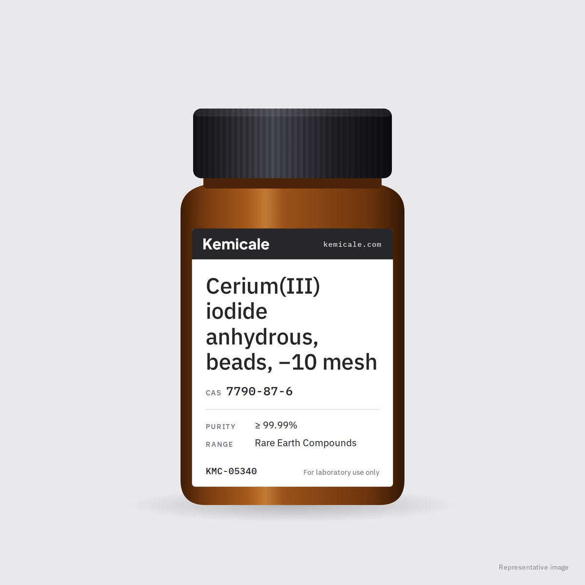 Cerium(III) iodide anhydrous, beads, −10 mesh (CAS 7790-87-6) – Kemicale representative pack image
