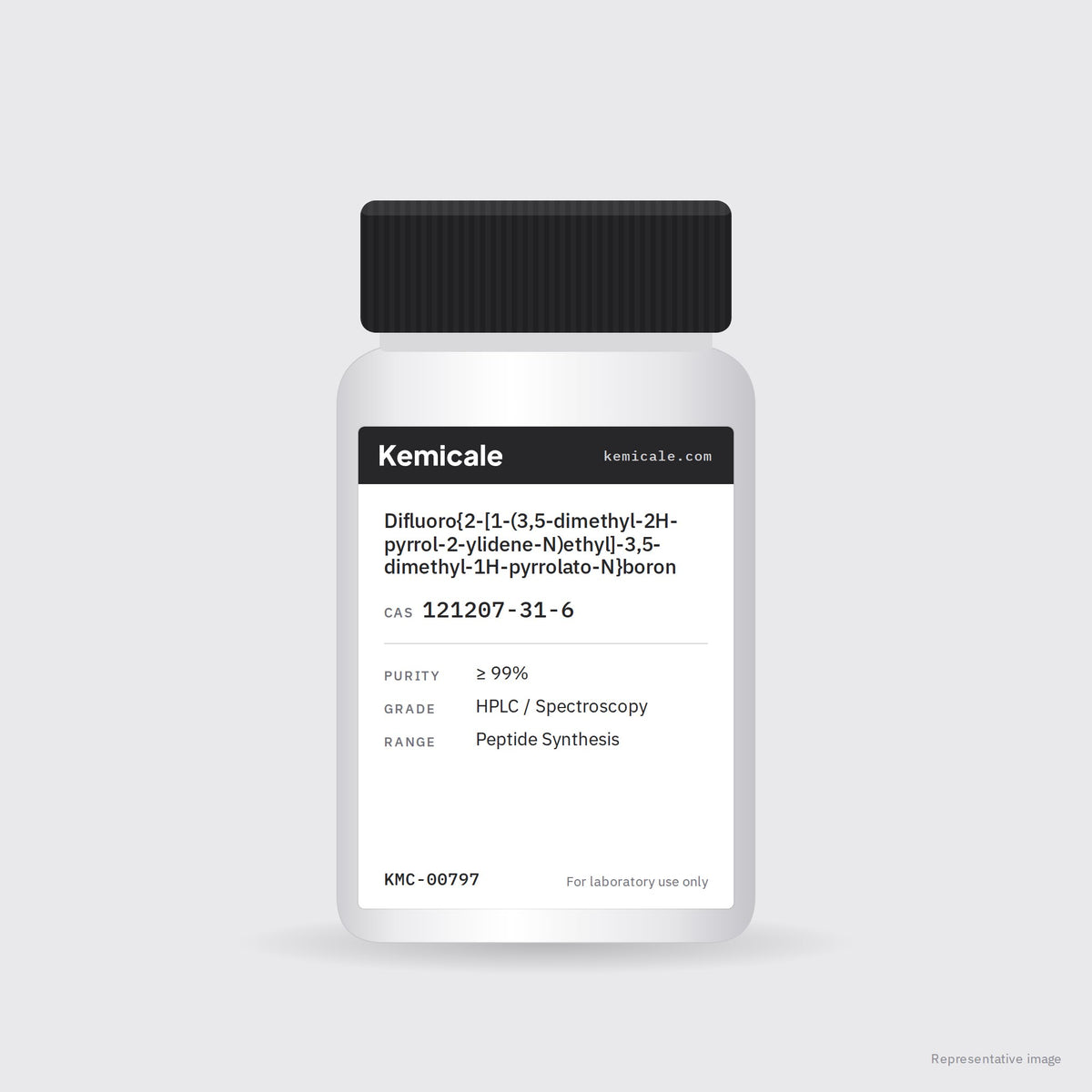 Difluoro{2-[1-(3,5-dimethyl-2H-pyrrol-2-ylidene-N)ethyl]-3,5-dimethyl-1H-pyrrolato-N}boron (CAS 121207-31-6) – Kemicale representative pack image