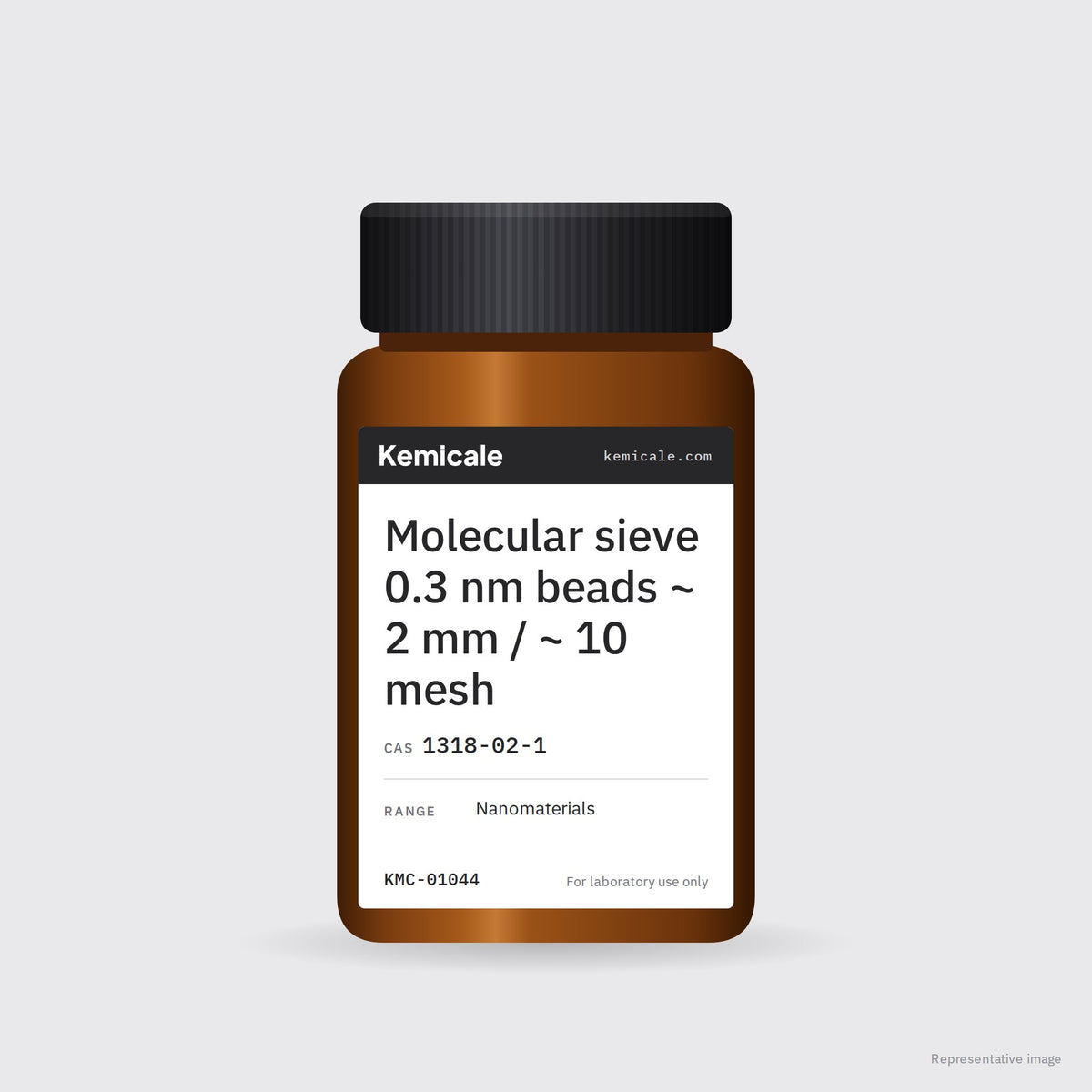 Molecular sieve 0.3 nm beads ~ 2 mm / ~ 10 mesh (CAS 1318-02-1) – Kemicale representative pack image