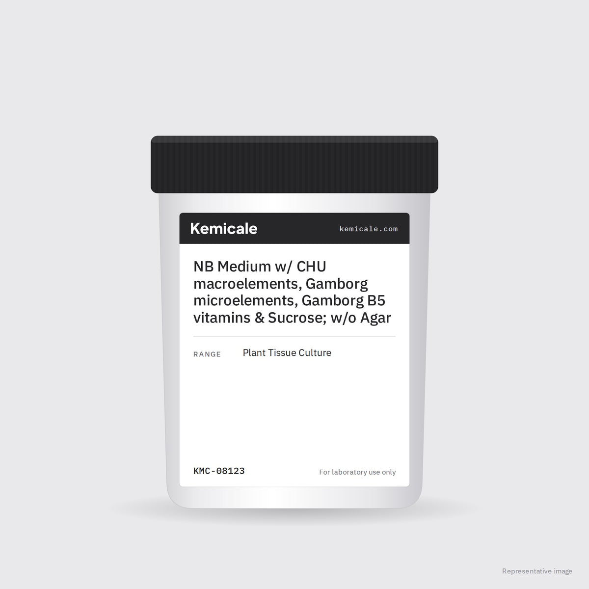 NB Medium w/ CHU macroelements, Gamborg microelements, Gamborg B5 vitamins & Sucrose; w/o Agar – Kemicale representative pack image
