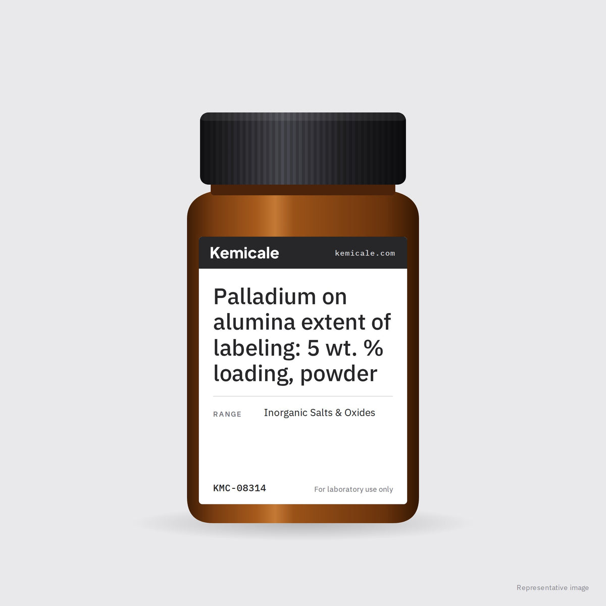 Palladium on alumina extent of labeling: 5 wt. % loading, powder – Kemicale representative pack image