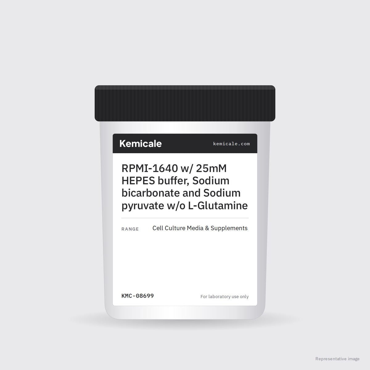 RPMI-1640 w/ 25mM HEPES buffer, Sodium bicarbonate and Sodium pyruvate w/o L-Glutamine – Kemicale representative pack image