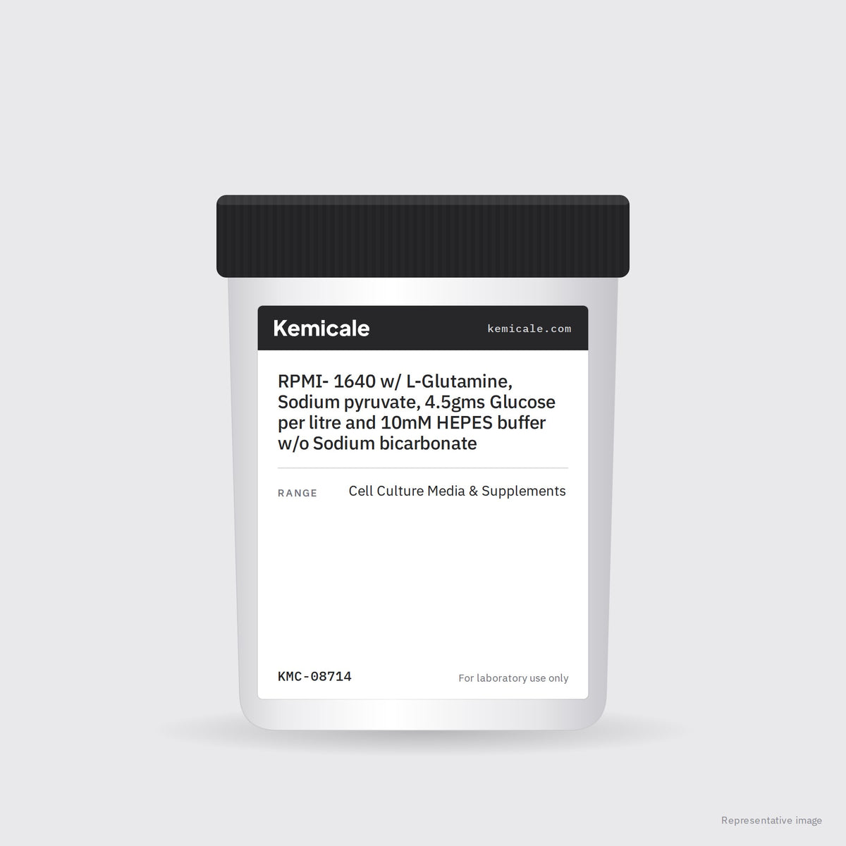 RPMI- 1640 w/ L-Glutamine, Sodium pyruvate, 4.5gms Glucose per litre and 10mM HEPES buffer w/o Sodium bicarbonate – Kemicale representative pack image